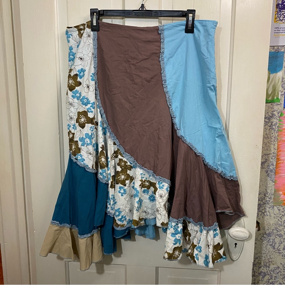 FASHION BUG | Fashion Bug Patchwork Floral Midi Skirt - Blue and Brown
